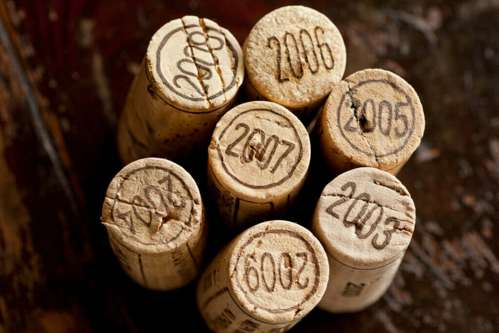 Close up shot of a collection of generic corks from Bordeaux red wine regionClose up shot of a collection of generic corks from Bordeaux red wine region, focus on the vintage 2003-2009