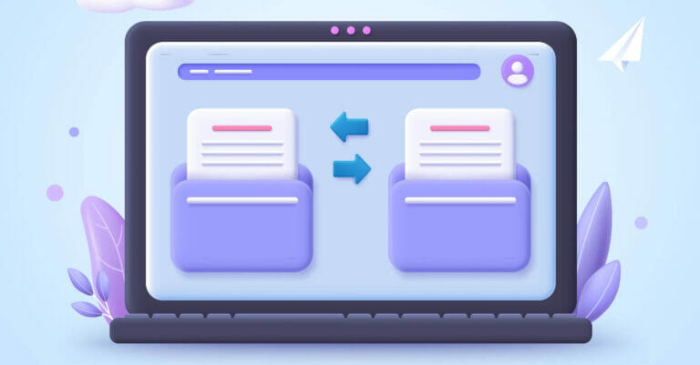 Image of two computers transferring images over