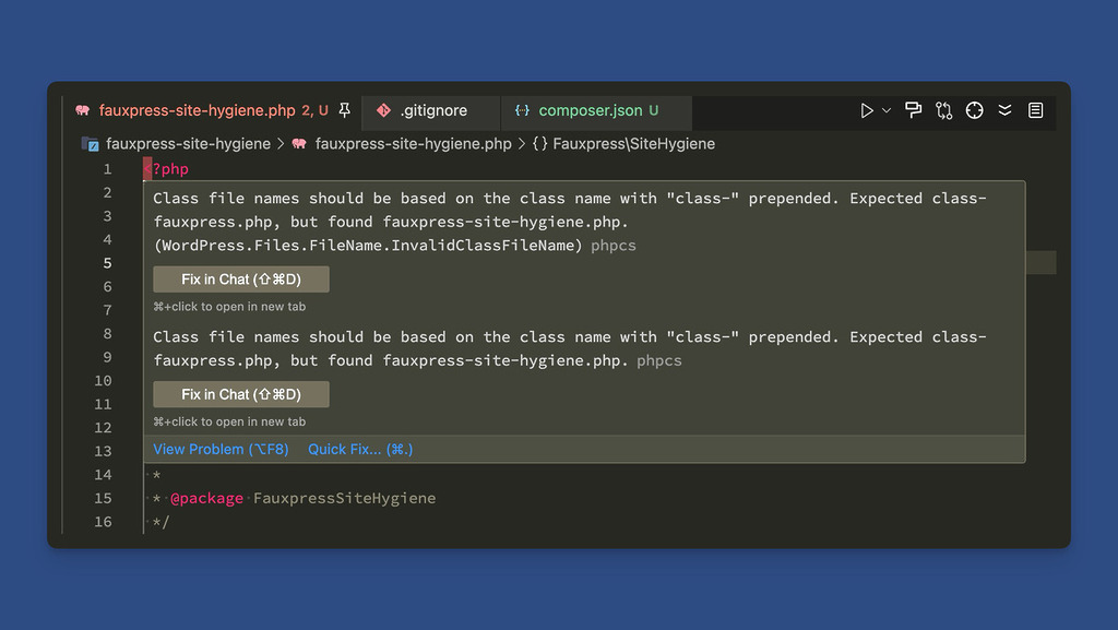 Class file names warning in WordPress Coding Standards