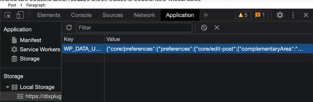 Local storage view in Chrome's dev tools