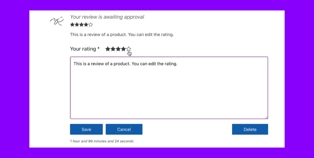 How to Edit WooCommerce Reviews with Comment Edit Core A WooCommerce Review being edited.