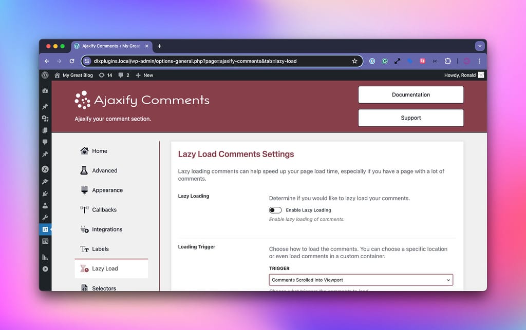Enable Lazy Loading in the Admin Settings