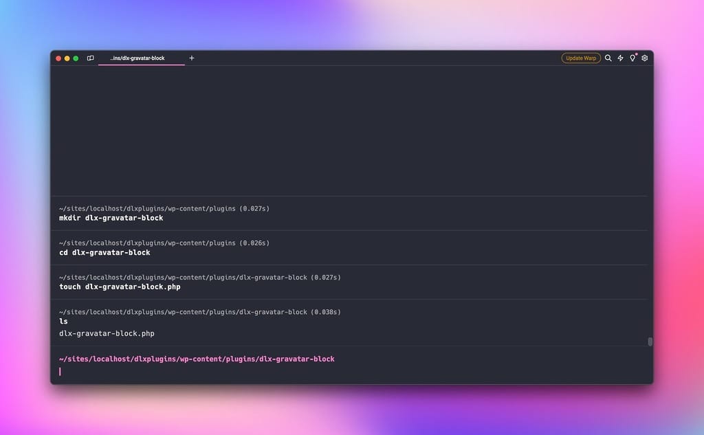 Plugin Creation Commands Using Warp Terminal