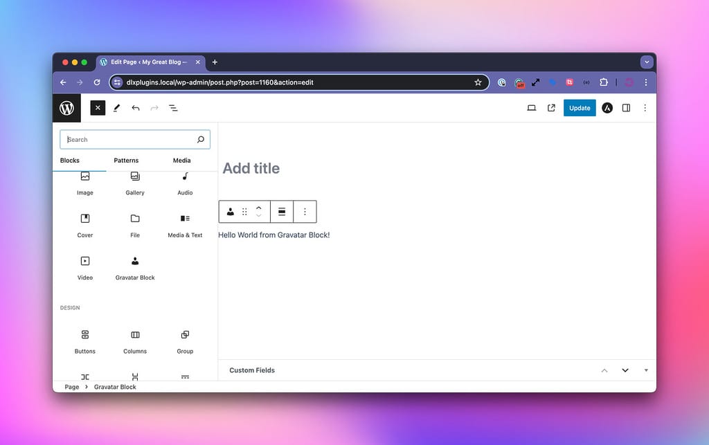 Gravatar Block is Selectable