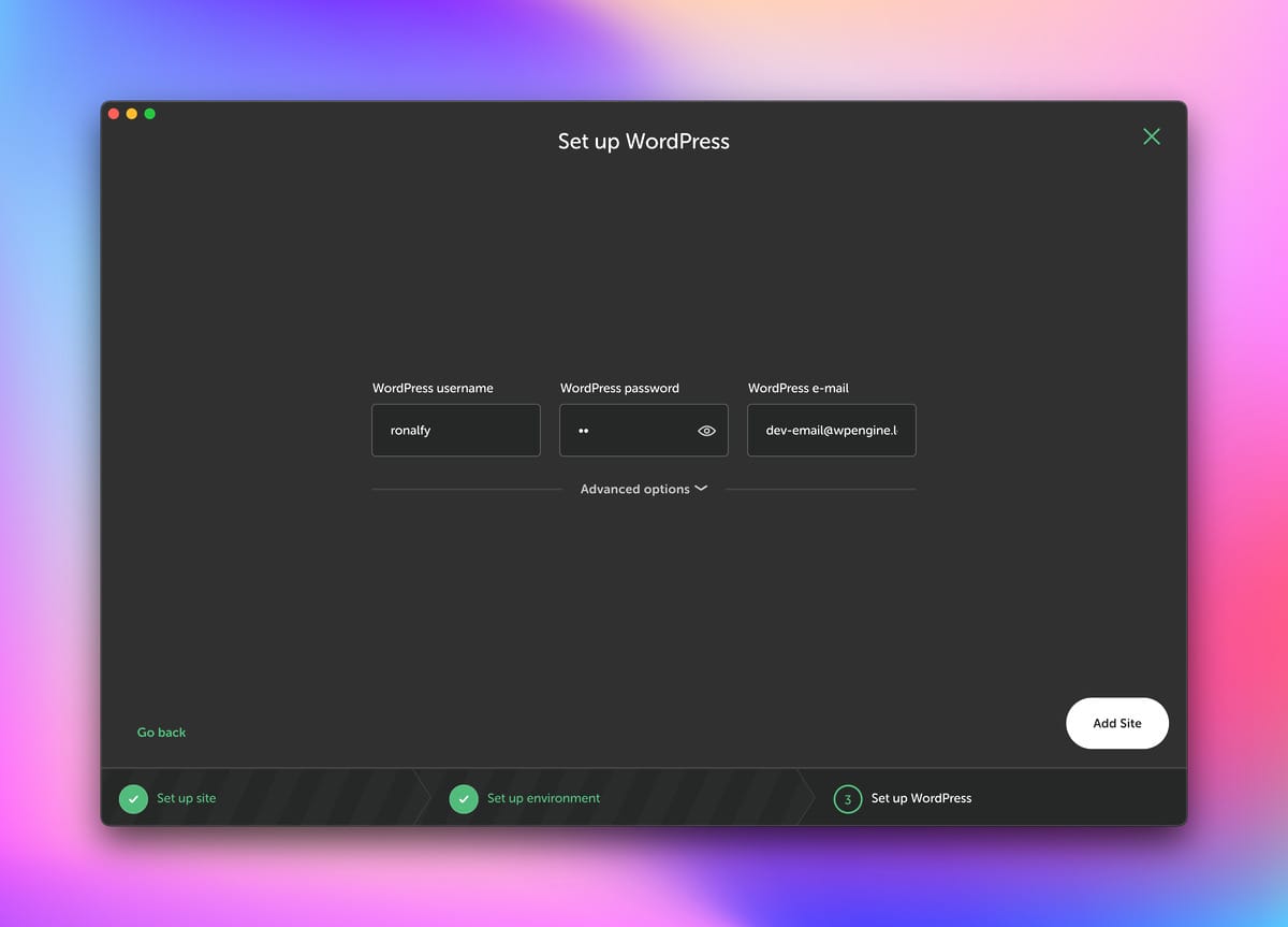 Credentials Screen on Local