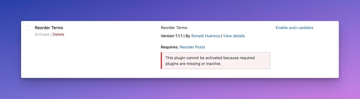 Plugin Activation Warning for a Parent Plugin Needed