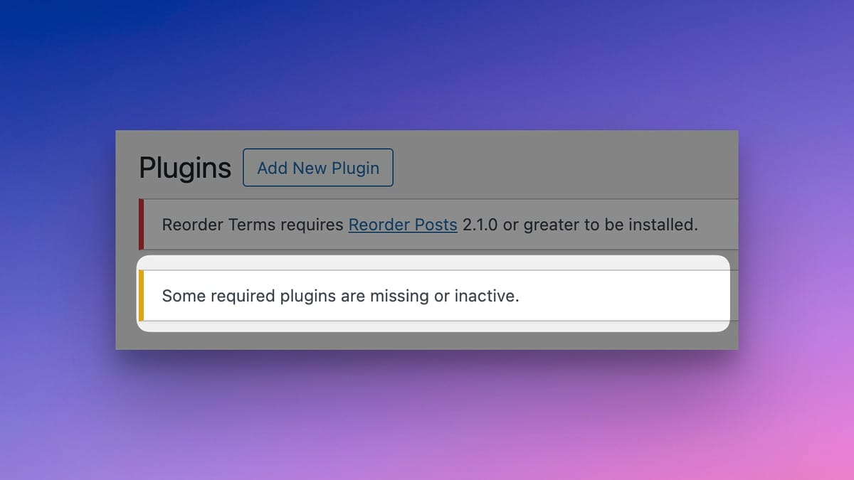 Banner at the Top of the Plugins Screen With a Warning About Missing Plugins