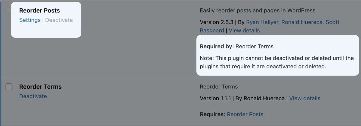 Warning Saying A Parent Plugin Can't Be Deactivated