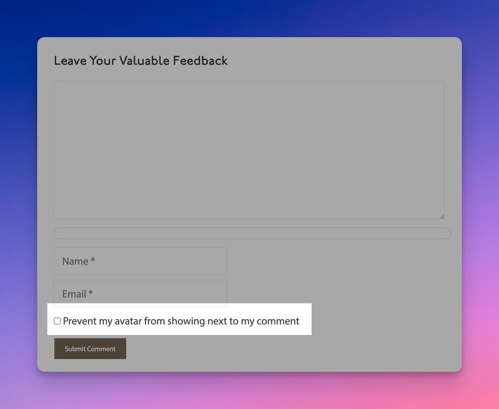 Gravatar Privacy Protection on the Frontend