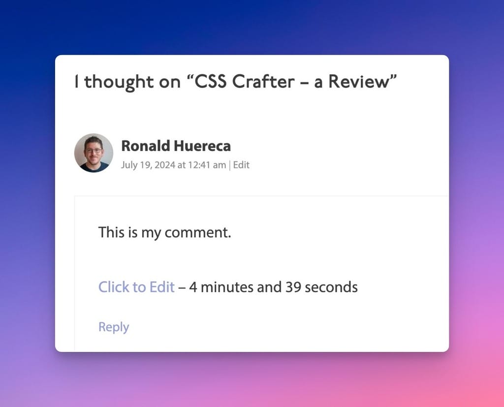 Comment Timer on the Frontend When Editing a Comment