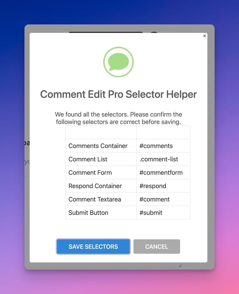 Selector Helper Lets Comment Edit Pro Know About Your Comment Section