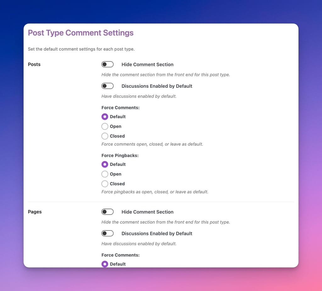 Post Type Commenting Permissions in the Admin