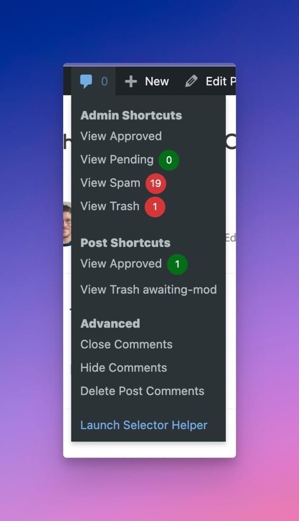 Comment Shortcuts in the Admin Bar