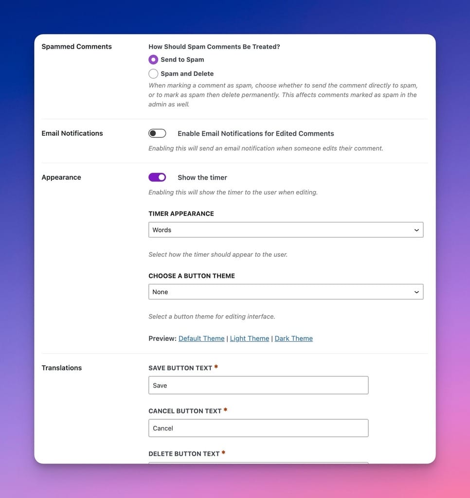 Comment Editing and Moderation Options in the Admin