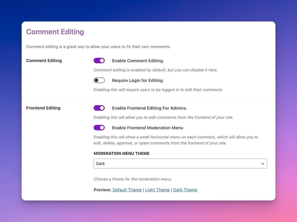 Comment Editing and Moderation Options in the Admin