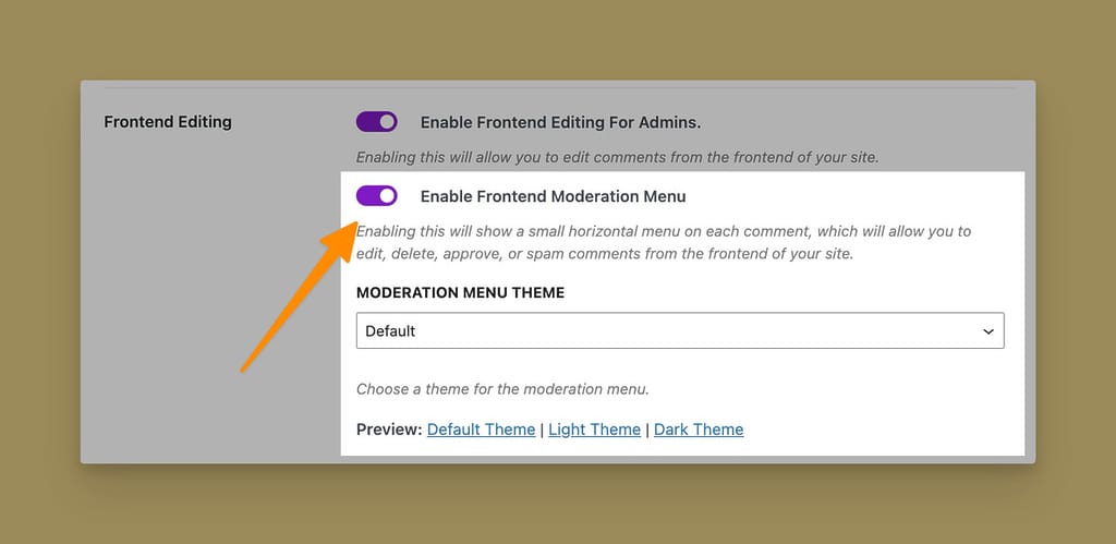 Frontend Moderation Menu Options in Comment Edit Pro