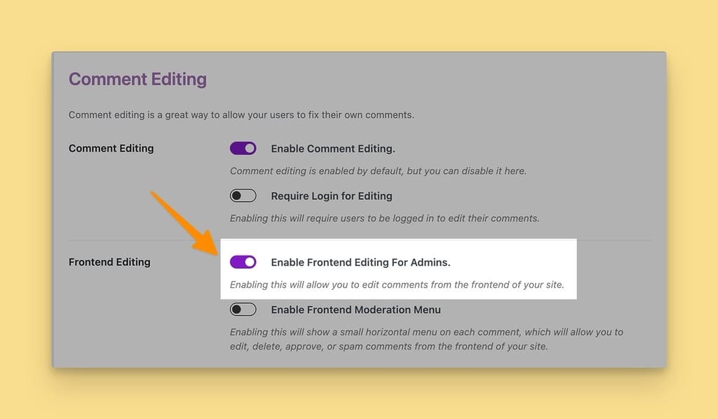Option for Enabling Frontend Editing for Admins