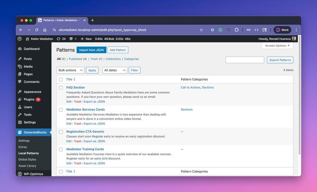 Default Patterns View for Local Patterns
