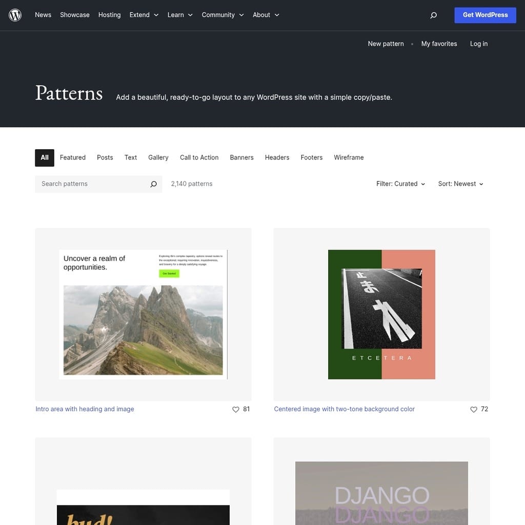 Screenshot of the WordPress Pattern Directory