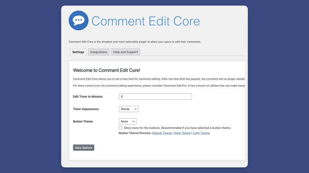 Comment Edit Core Admin Settings