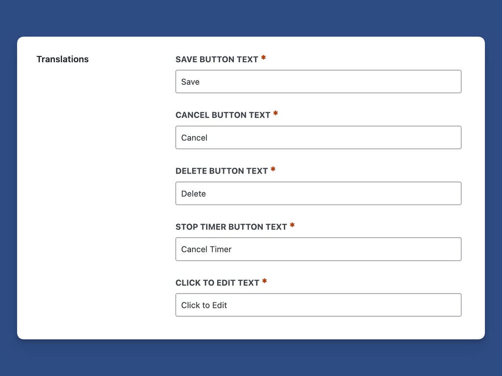 Translate the Labels for Comment Editing