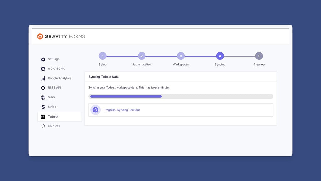Sync Data Scree in the Setup Wizard