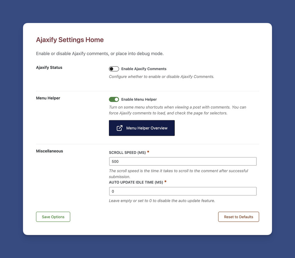 Enable Menu Helper in the Admin Settings