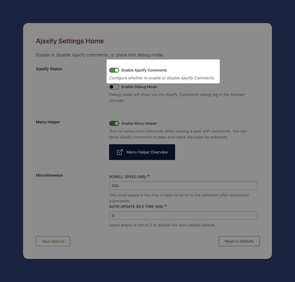 Enable Ajaxify Comments in the Admin Settings