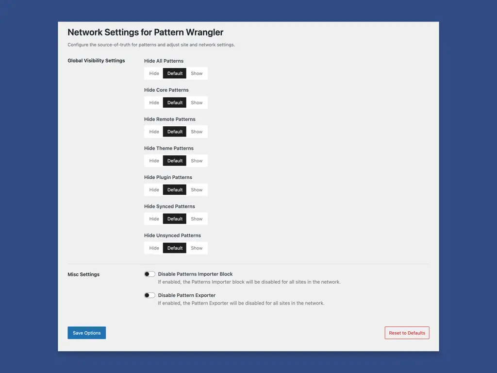 dlx-pattern-wrangler-network-settings Multisite Networks Screen