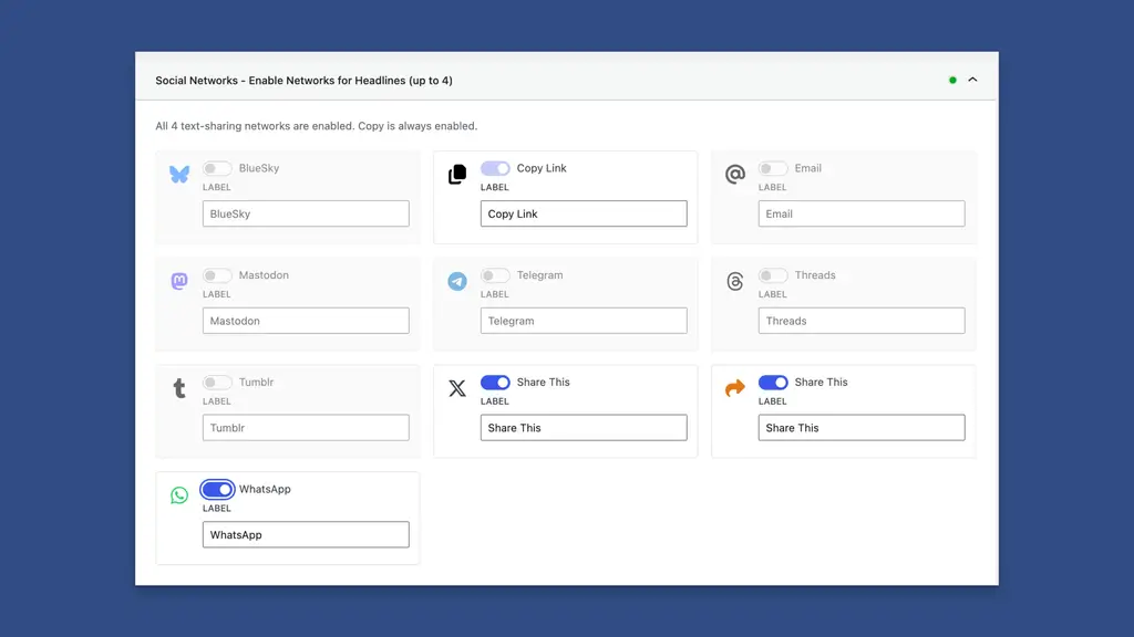 You Can Select Which Networks You'd Like Enabled in the Admin Options