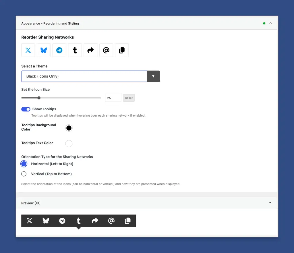 The Appearance Panel in the Content Sharing Admin Settings