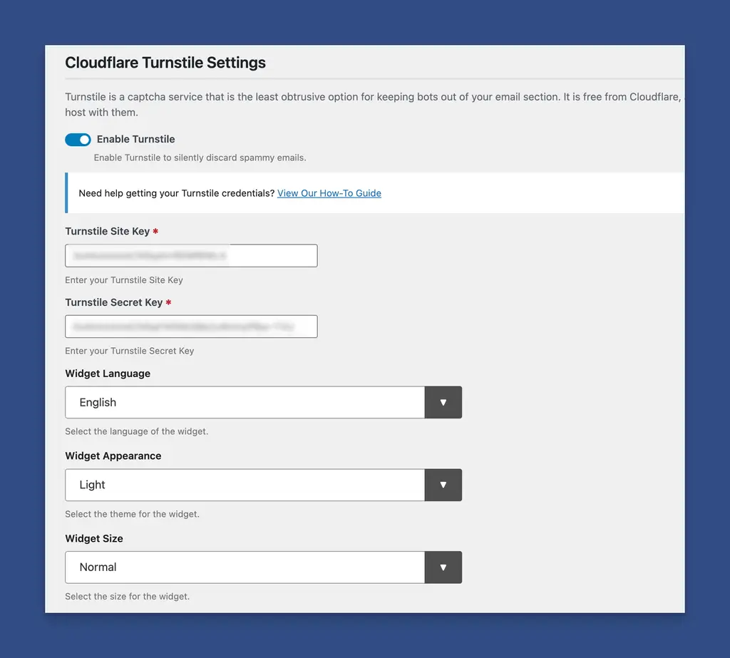 Cloudflare Turnstile Admin Options for Email Sharing