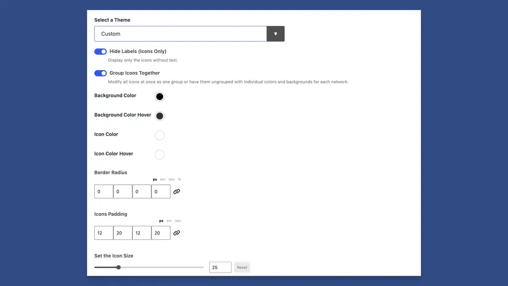 Theme options for content sharing