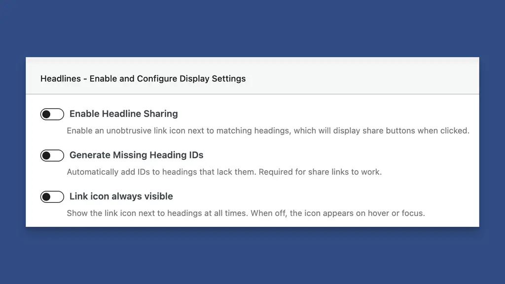 Admin Panel Options for Headline Sharing