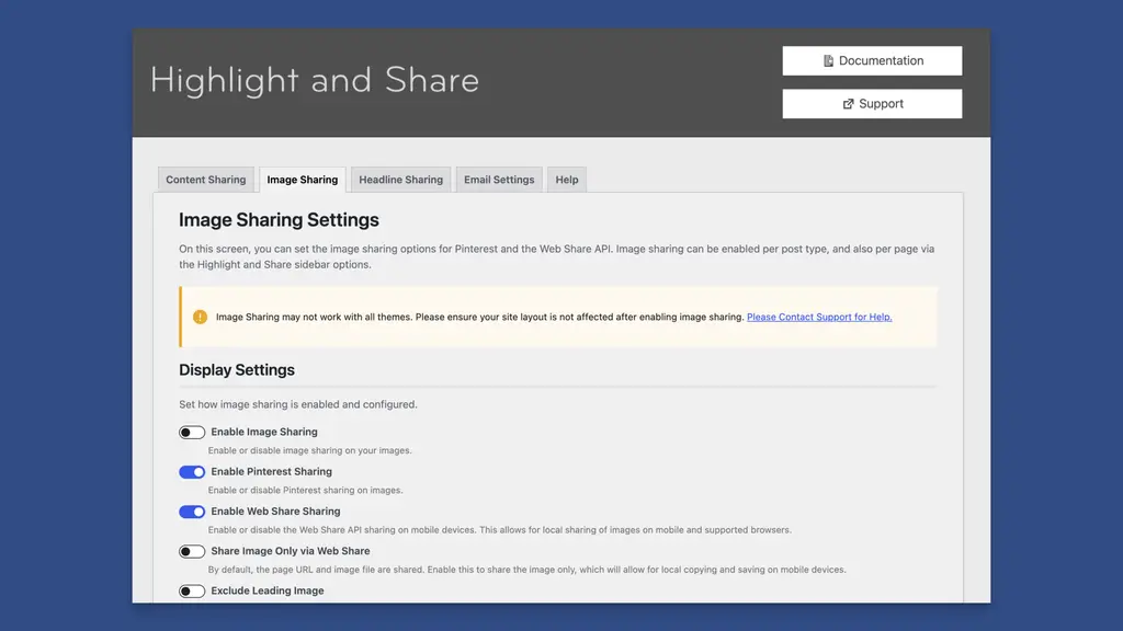 Image Sharing Options for Highlight and Share