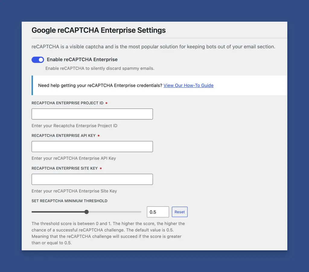 reCAPTCHA Enterprise Options for Email Sharing