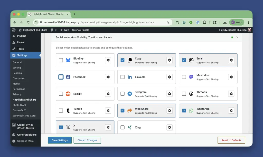 Default Content Sharing Admin View With Save Bar Present