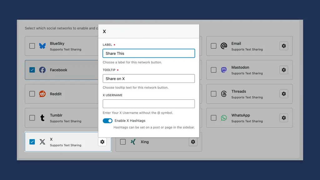 X Admin Panel Settings